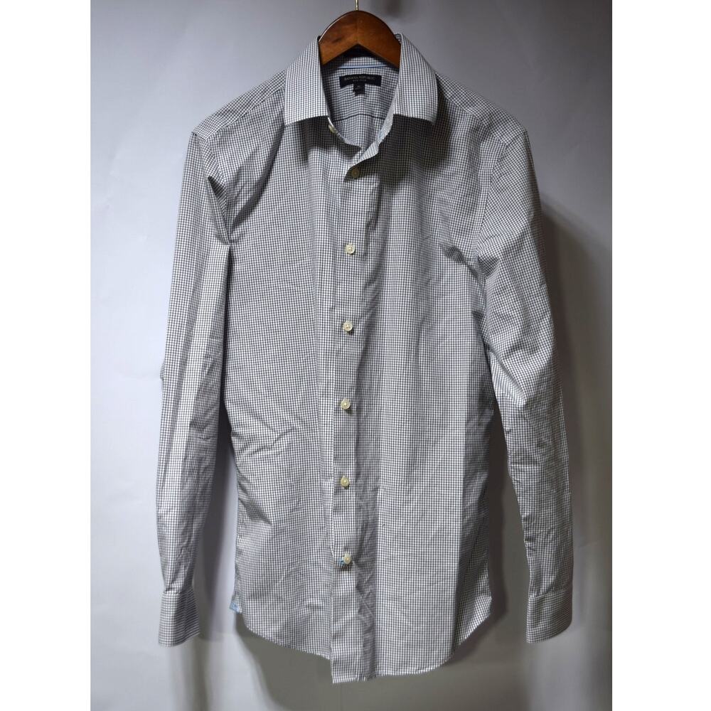 Banana Republic Non Iron Dress Shirt Black White Micro Check Mens M 15-15.5